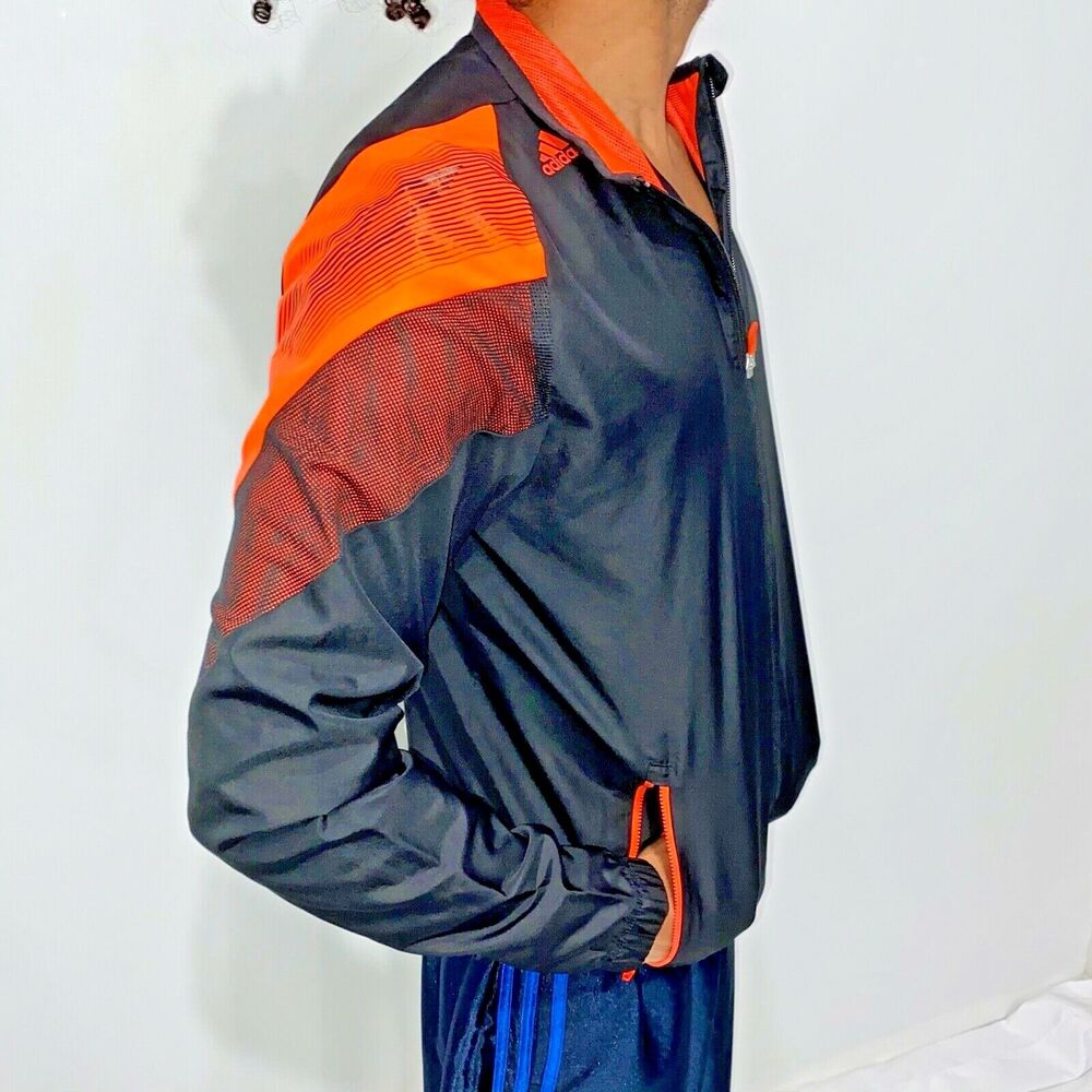 Adidas Vintage Super Rare F50 Jacket Windbreaker Black Orange Glanz Nylon Small
